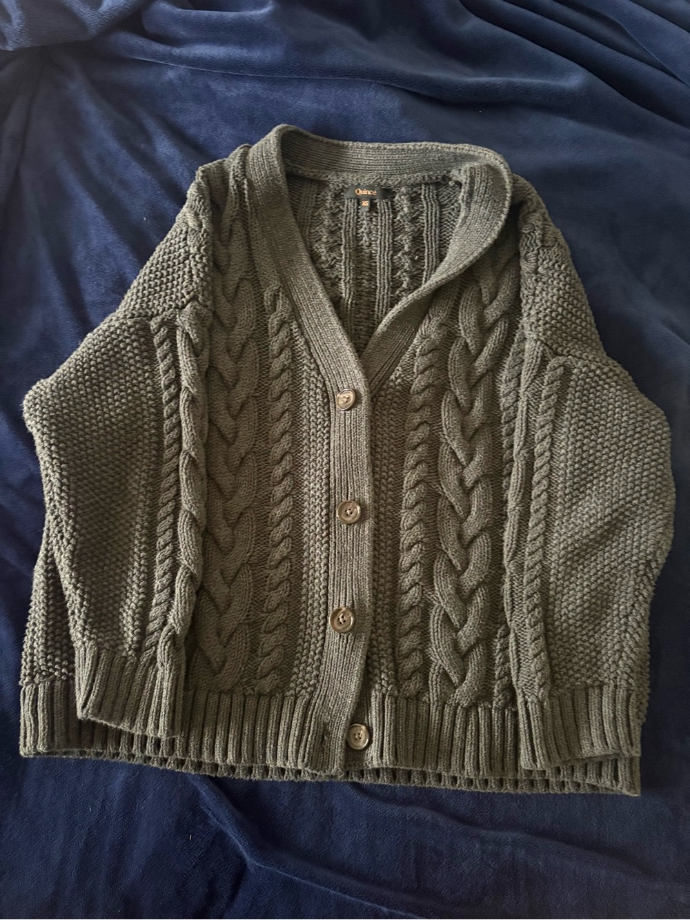 Quince Charcoal Oversized Cable Knit Cardigan XS